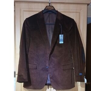 Stafford Mens Corduroy Sport Coat Brown Elbow Patches Classic Fit Stretch 44 SH